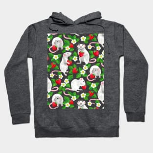 Rats Love Strawberries on dark grey Hoodie